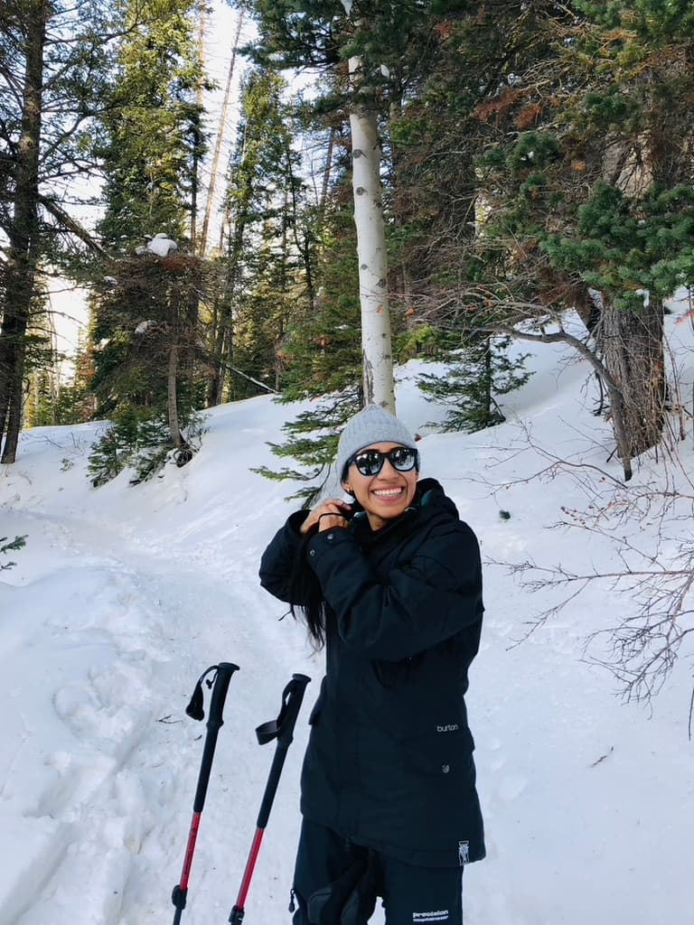 hiking in snowy mountains